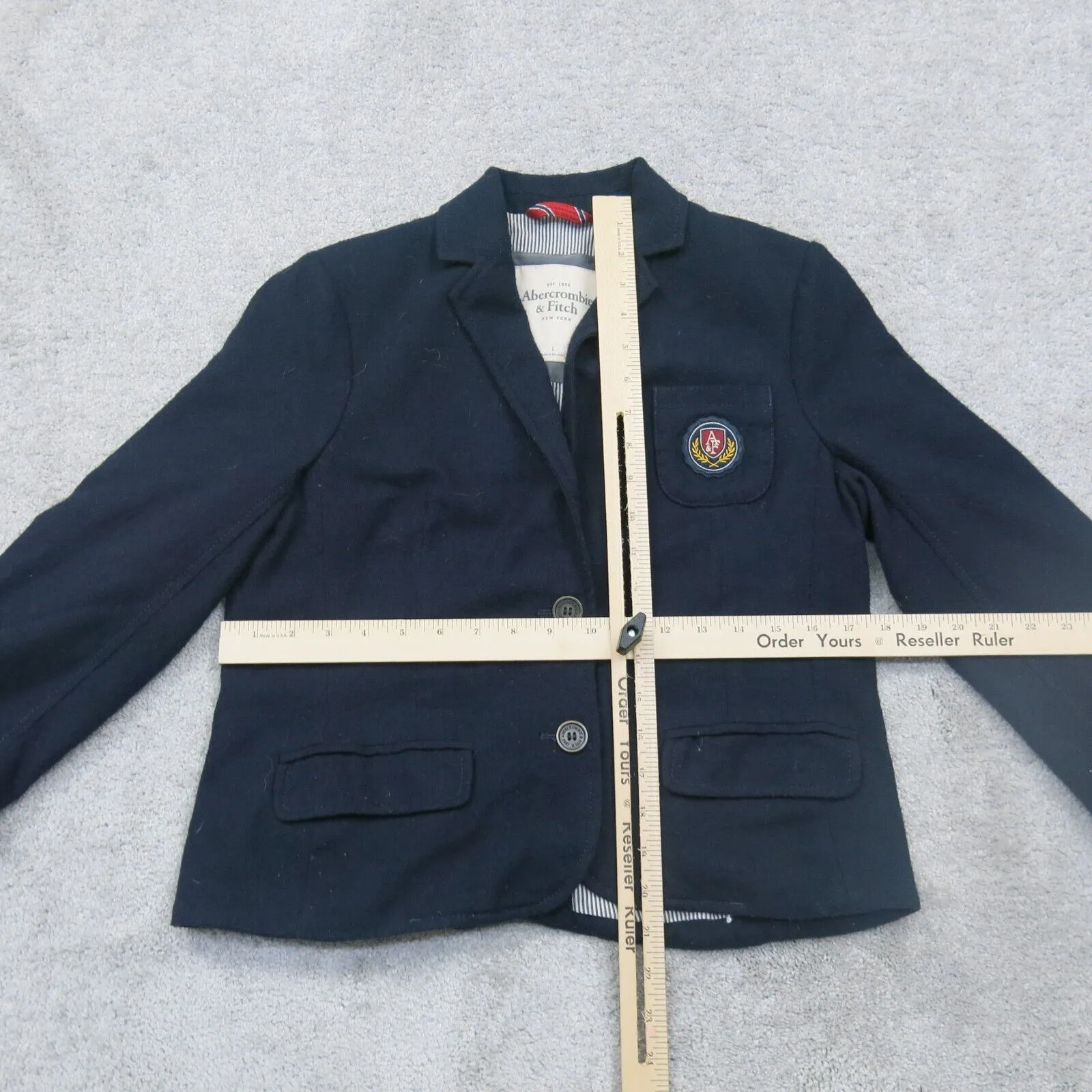 Abercrombie & Fitch Womens Blazer Coat Long Sleeves Pockets Navy Blue Size Large