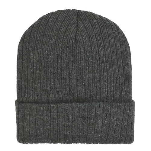 ACRYLIC KNIT RIBBED CUFF HAT - GREY