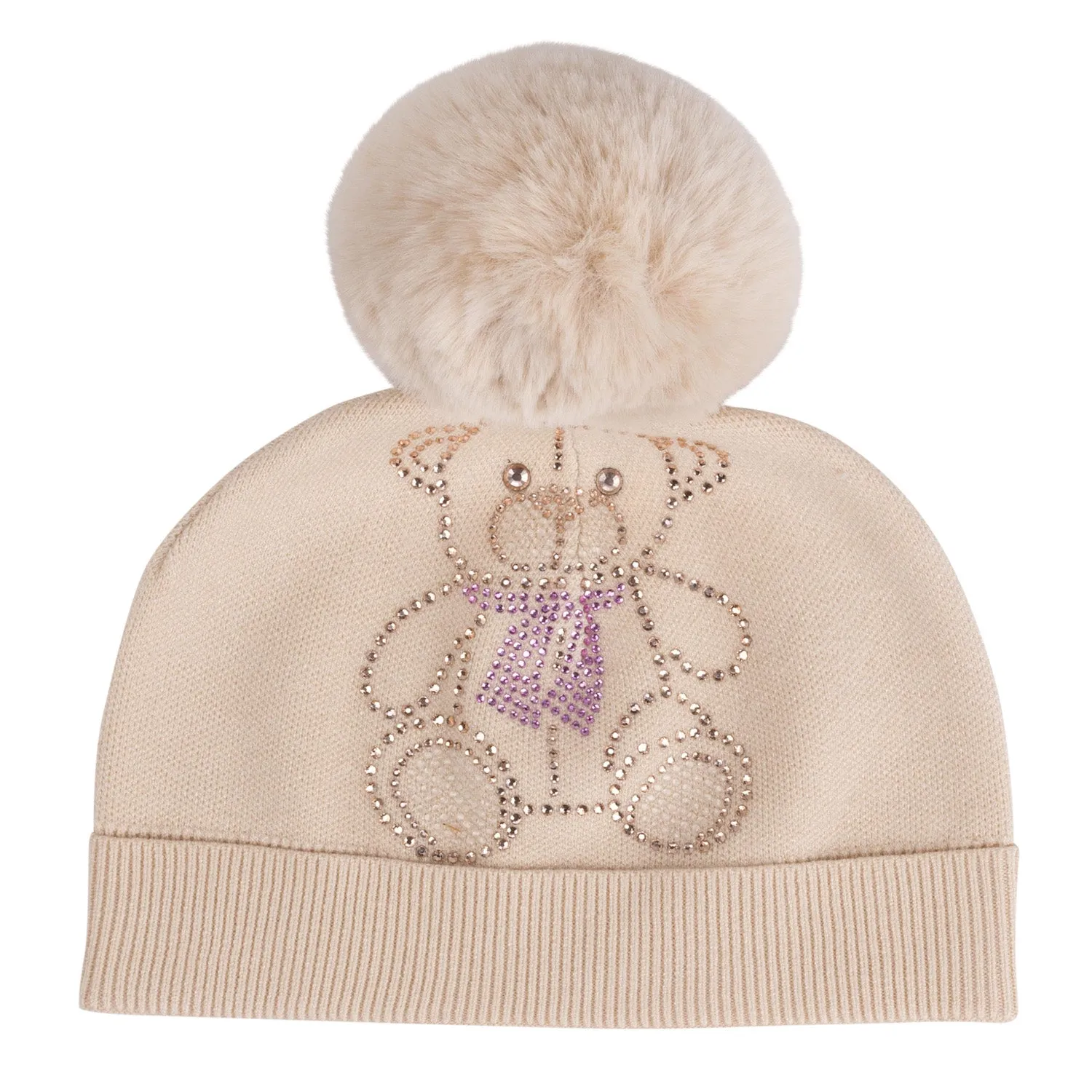 A'Dee - Knitted pom pom teddy hat, beige