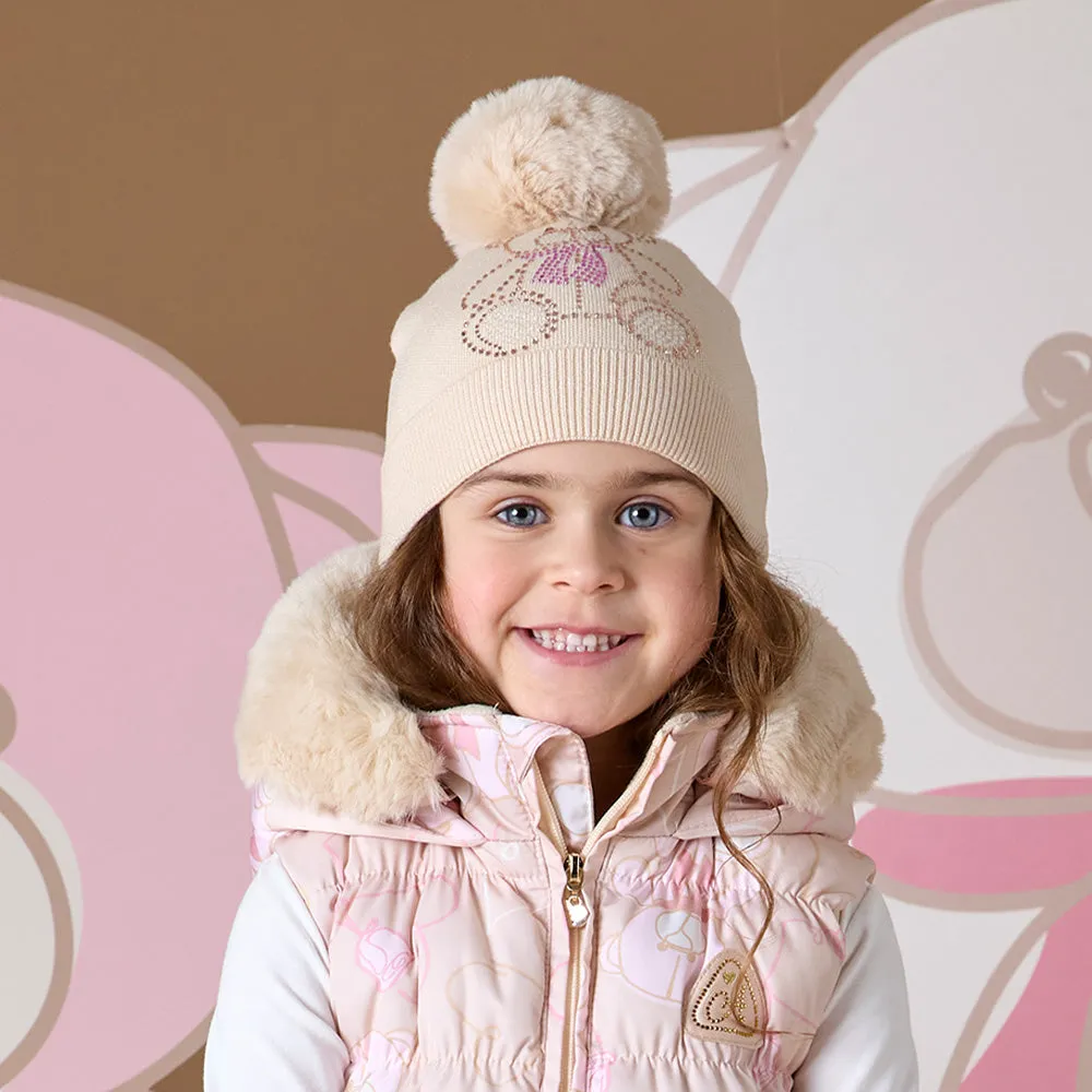 A'Dee - Knitted pom pom teddy hat, beige