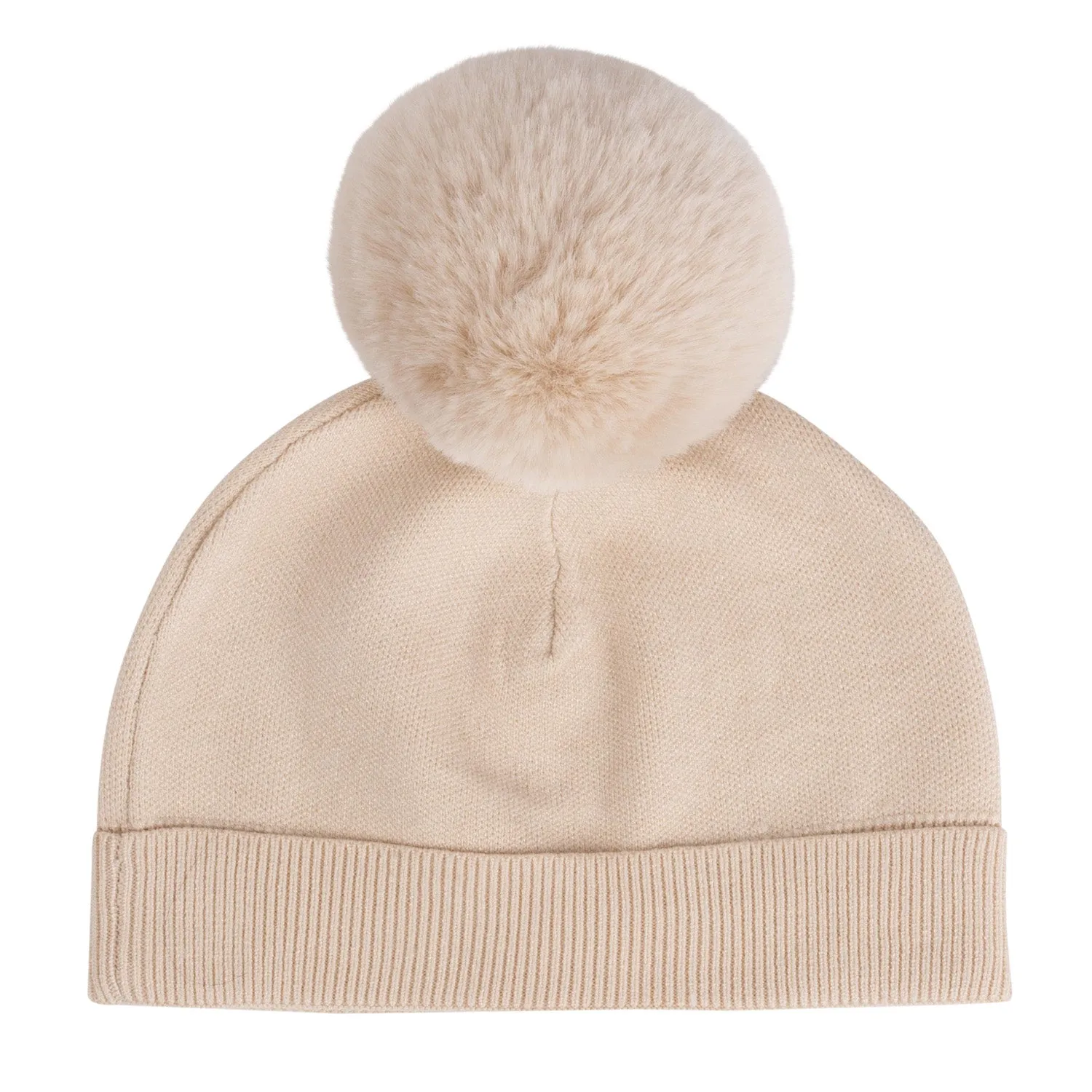 A'Dee - Knitted pom pom teddy hat, beige