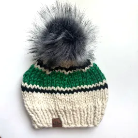 Adult Stripe Knit Pom Hat | Off White   Black   Green