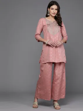 Ahalyaa Women Floral Yoke Design Tunic with Palazzos - Pink Color