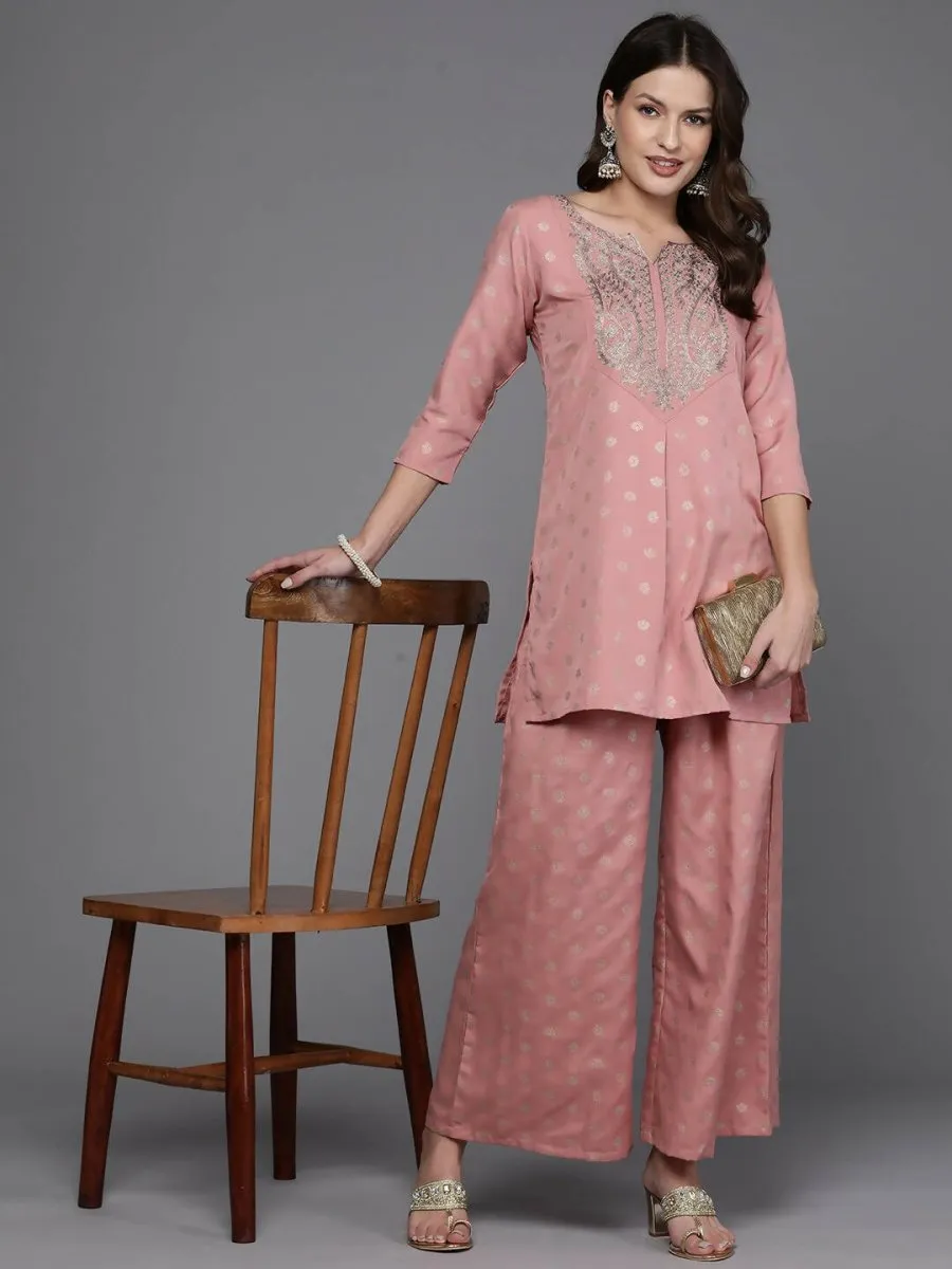 Ahalyaa Women Floral Yoke Design Tunic with Palazzos - Pink Color