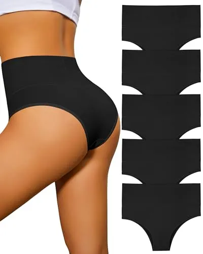 ASIMOON Tummy Control Seamless Underwear High Waisted Cotton Bikini Panties for Women No Muffin Cheeky Panty