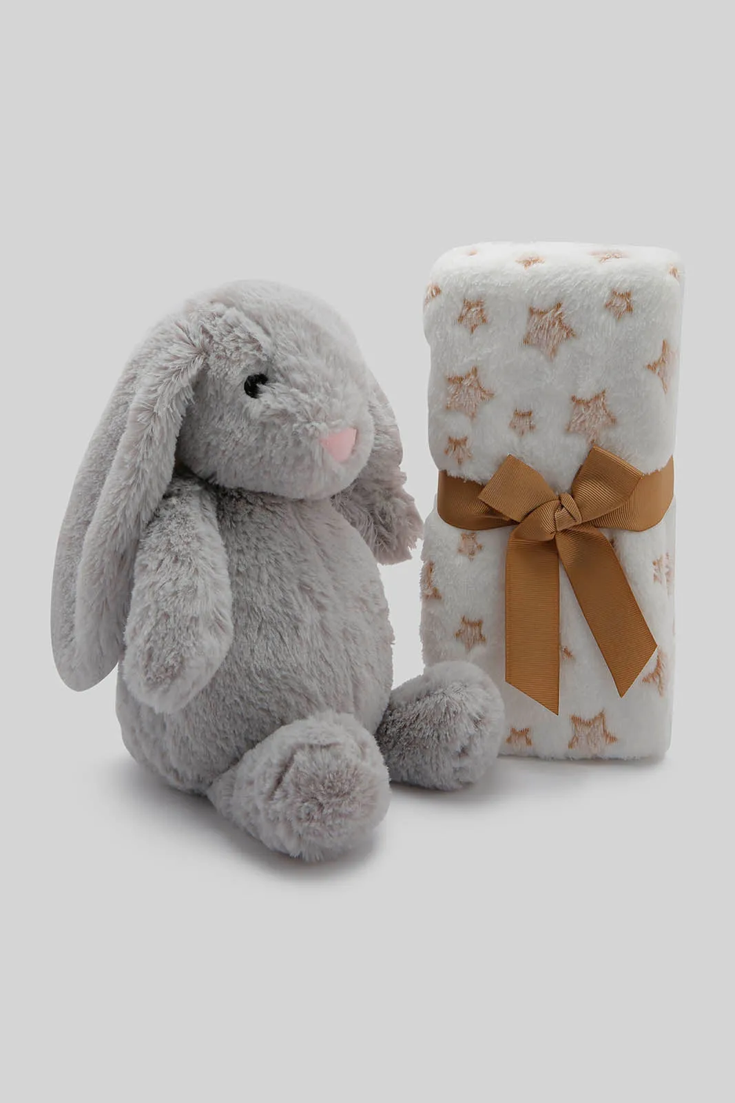 Babies White Blanket With Grey Rabbit (2 Piece)