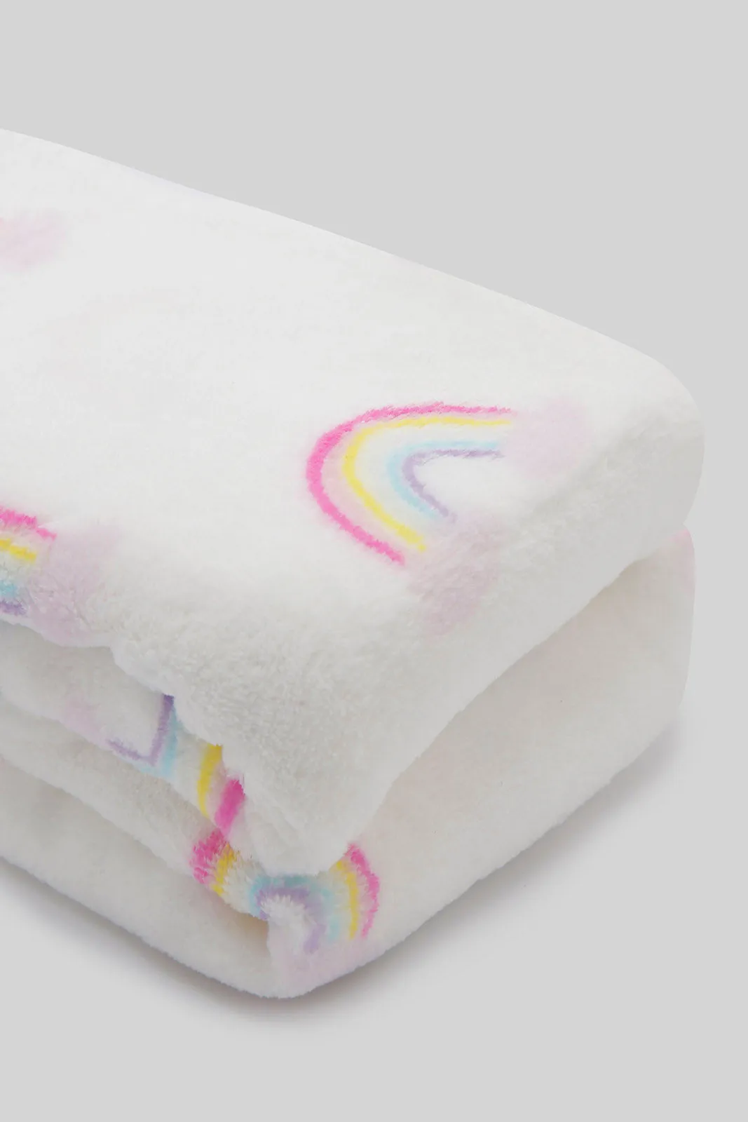 Babies White Rainbow Blanket With Pink Bear (2 Piece)