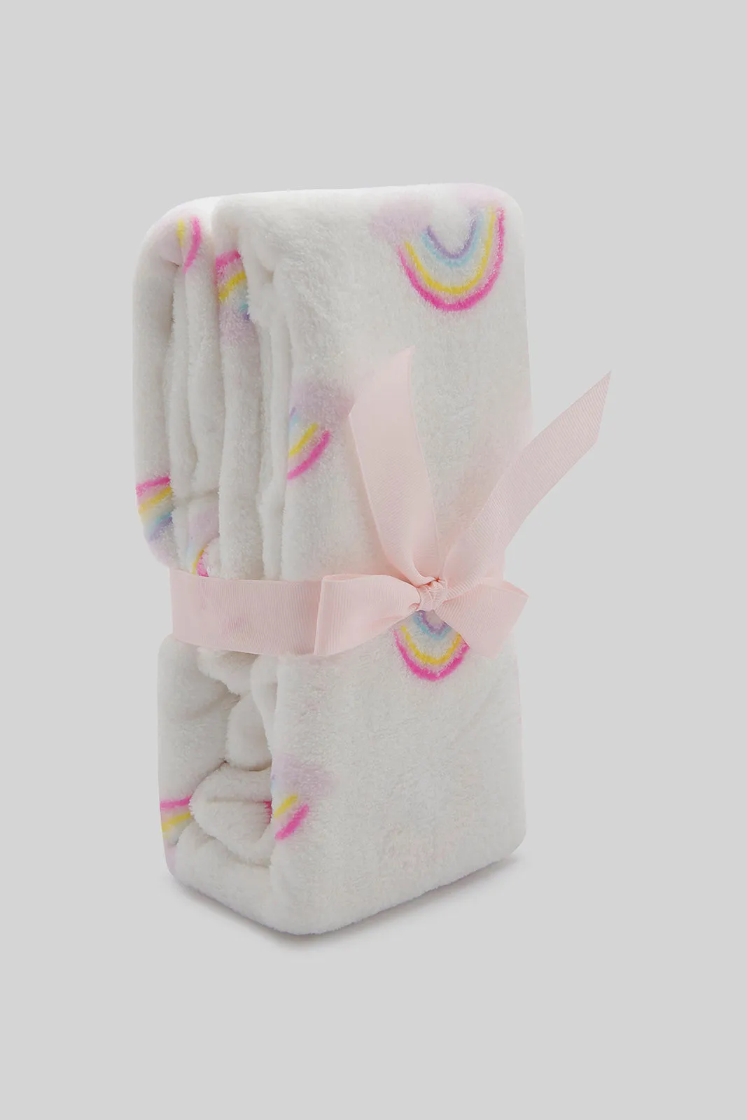 Babies White Rainbow Blanket With Pink Bear (2 Piece)