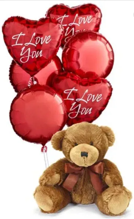 Balloons I Love Bqt and Teddy Bear