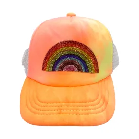 Bari Lynn Rhinestone Rainbow Neon Tie Dye Trucker Hat