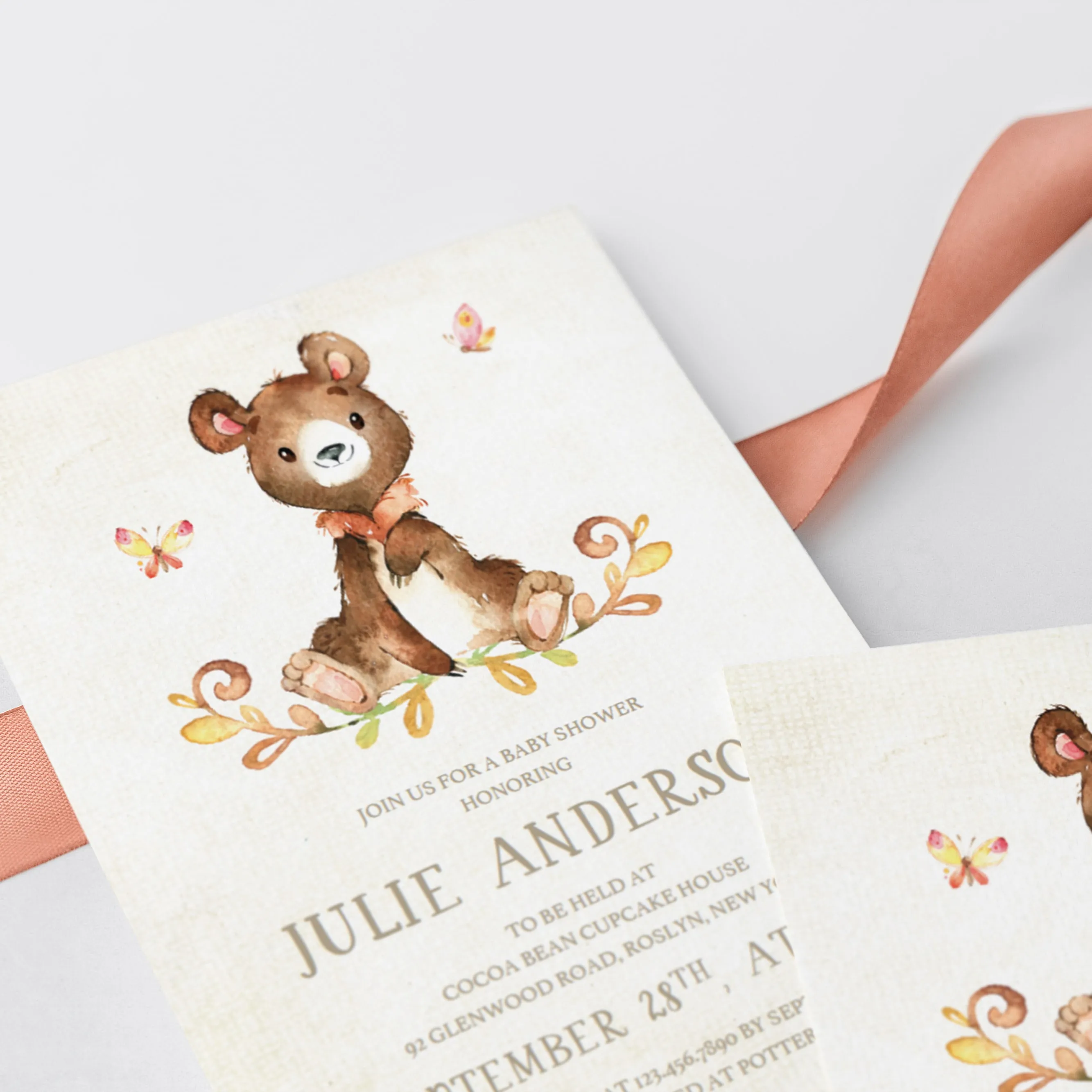 Bear Baby Shower Invite Template Watercolor Teddy Bear