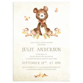 Bear Baby Shower Invite Template Watercolor Teddy Bear