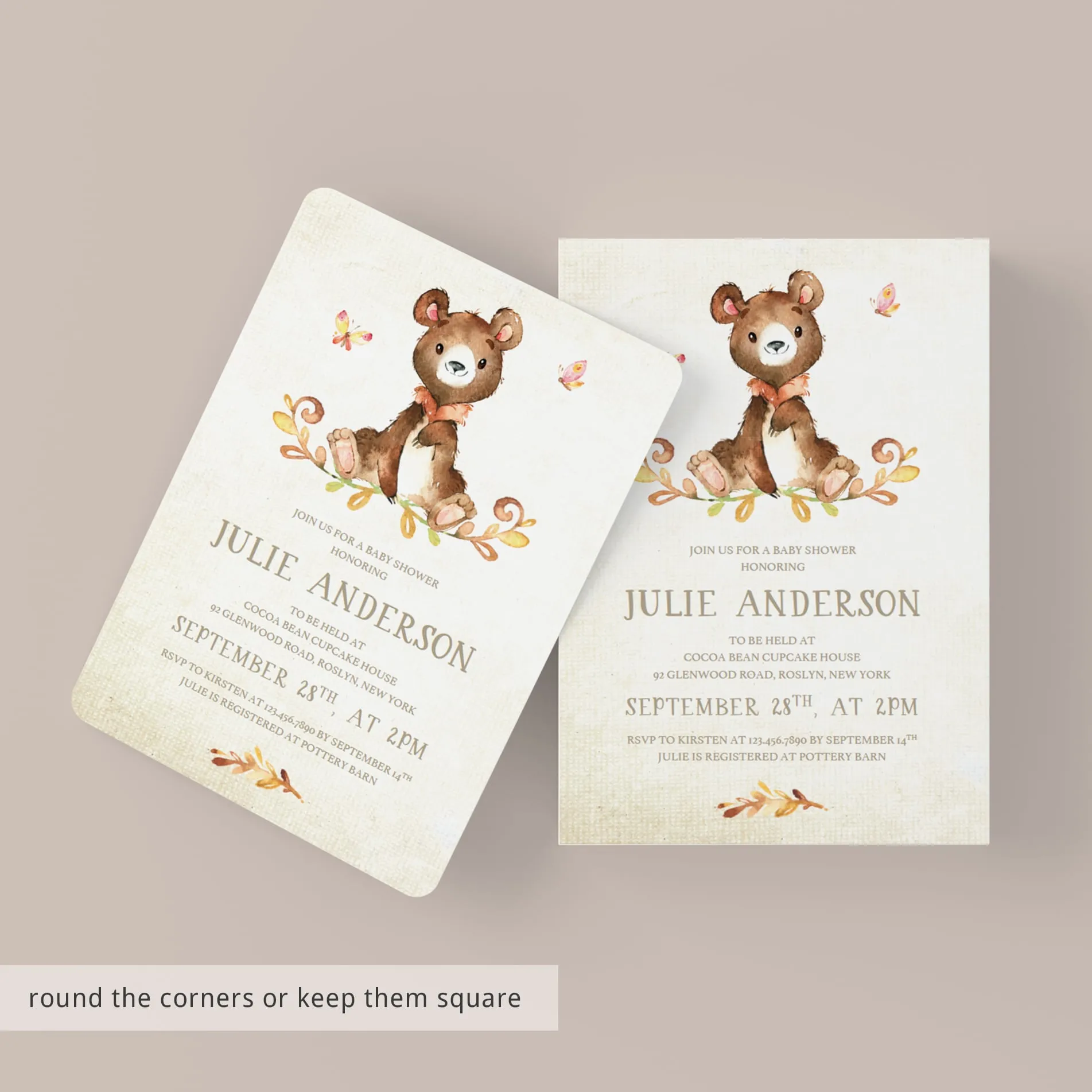 Bear Baby Shower Invite Template Watercolor Teddy Bear