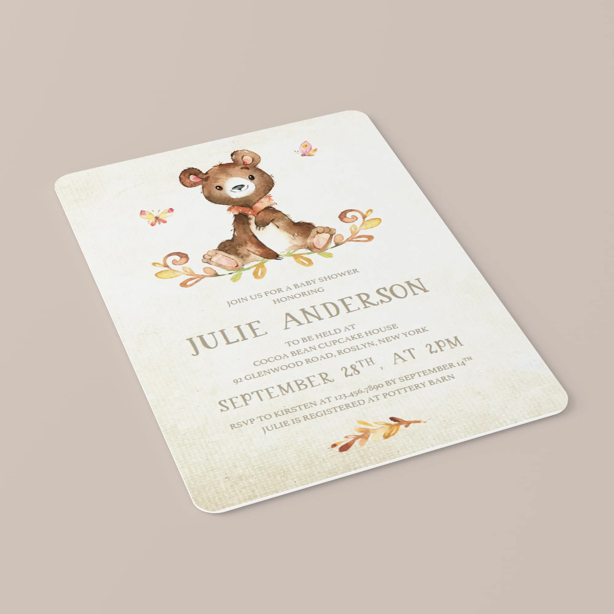 Bear Baby Shower Invite Template Watercolor Teddy Bear