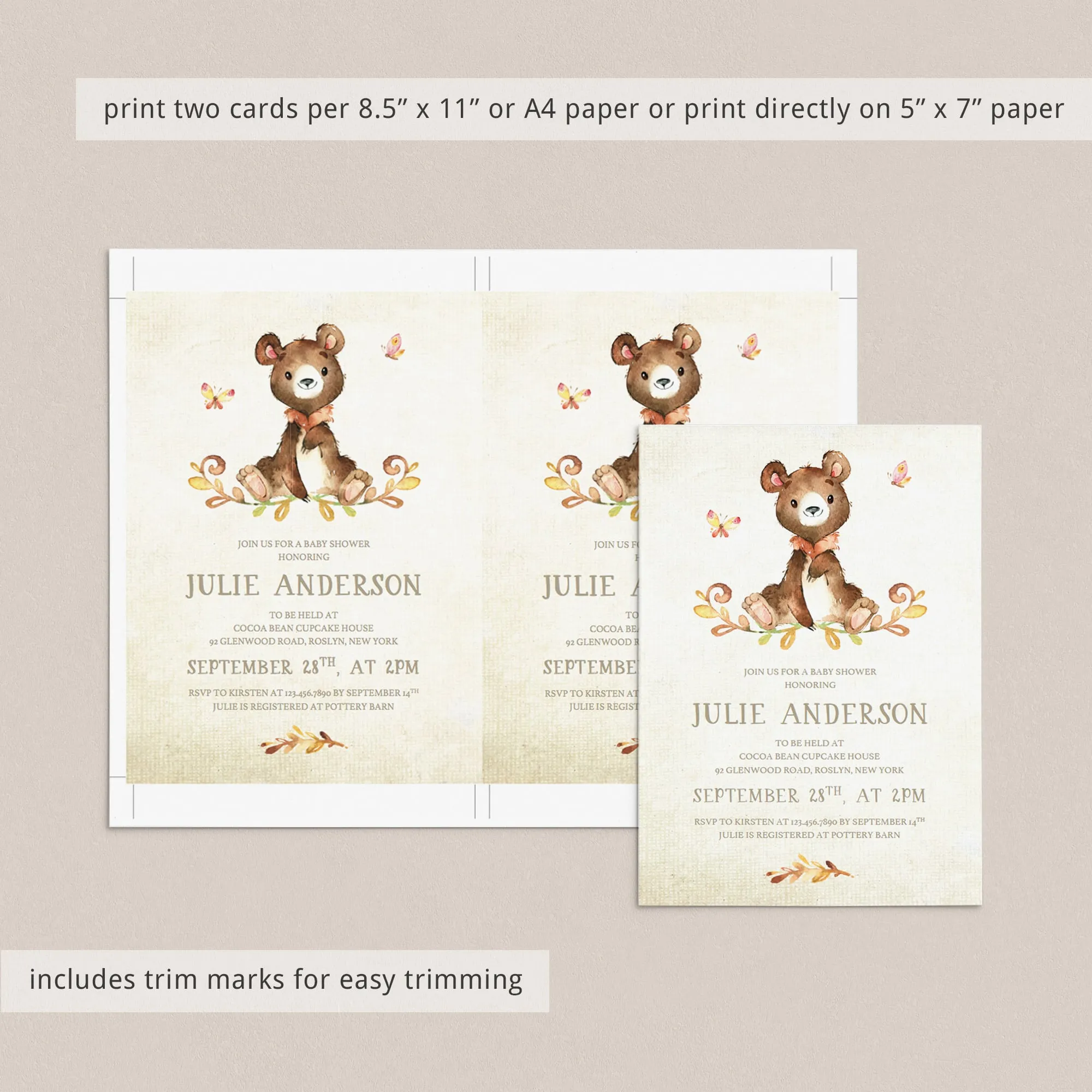 Bear Baby Shower Invite Template Watercolor Teddy Bear