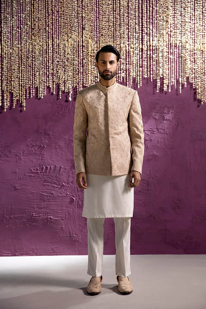 BEIGE EMBROIDERED PRINCE COAT