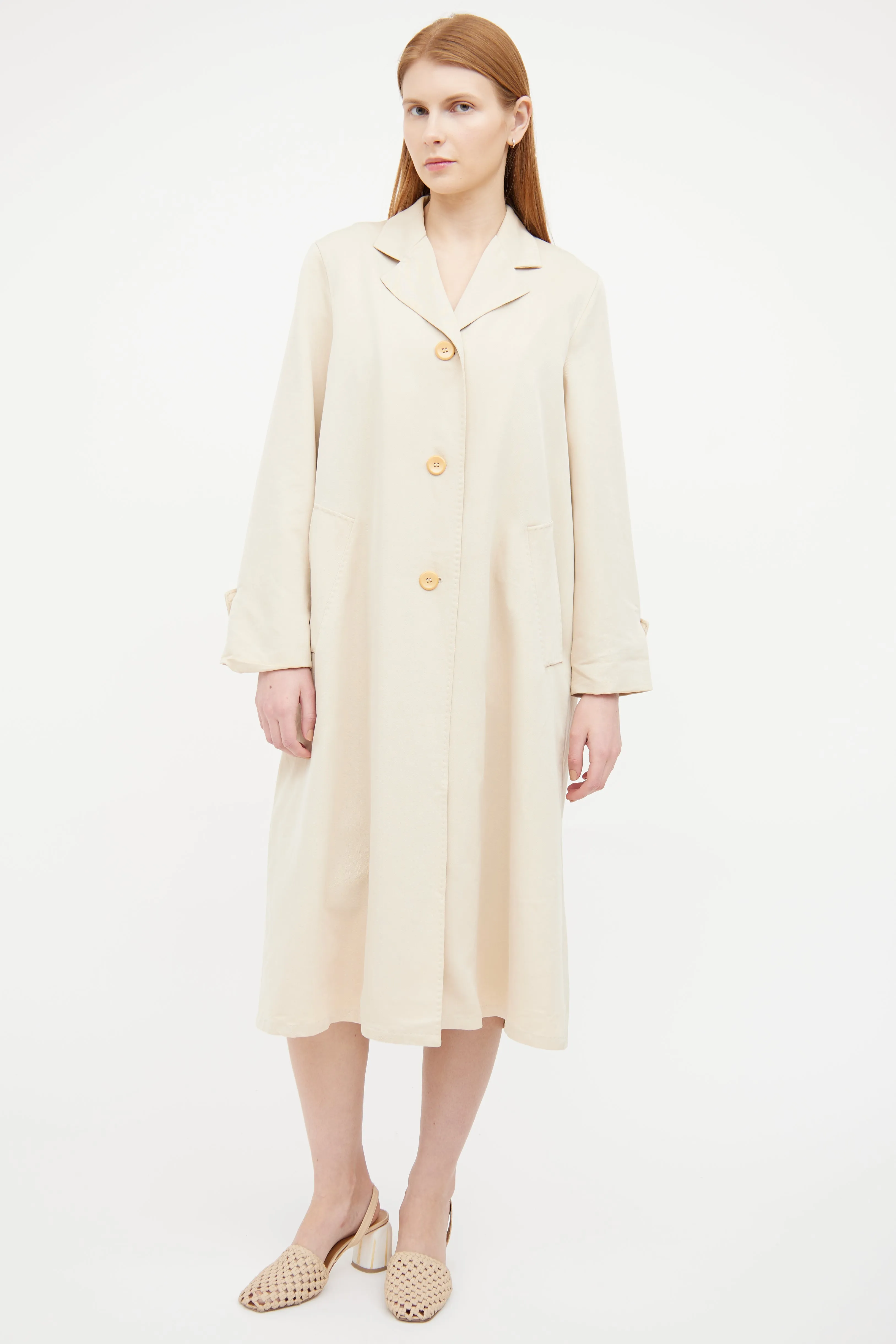 Beige Single Breasted Long Sleeve Coat