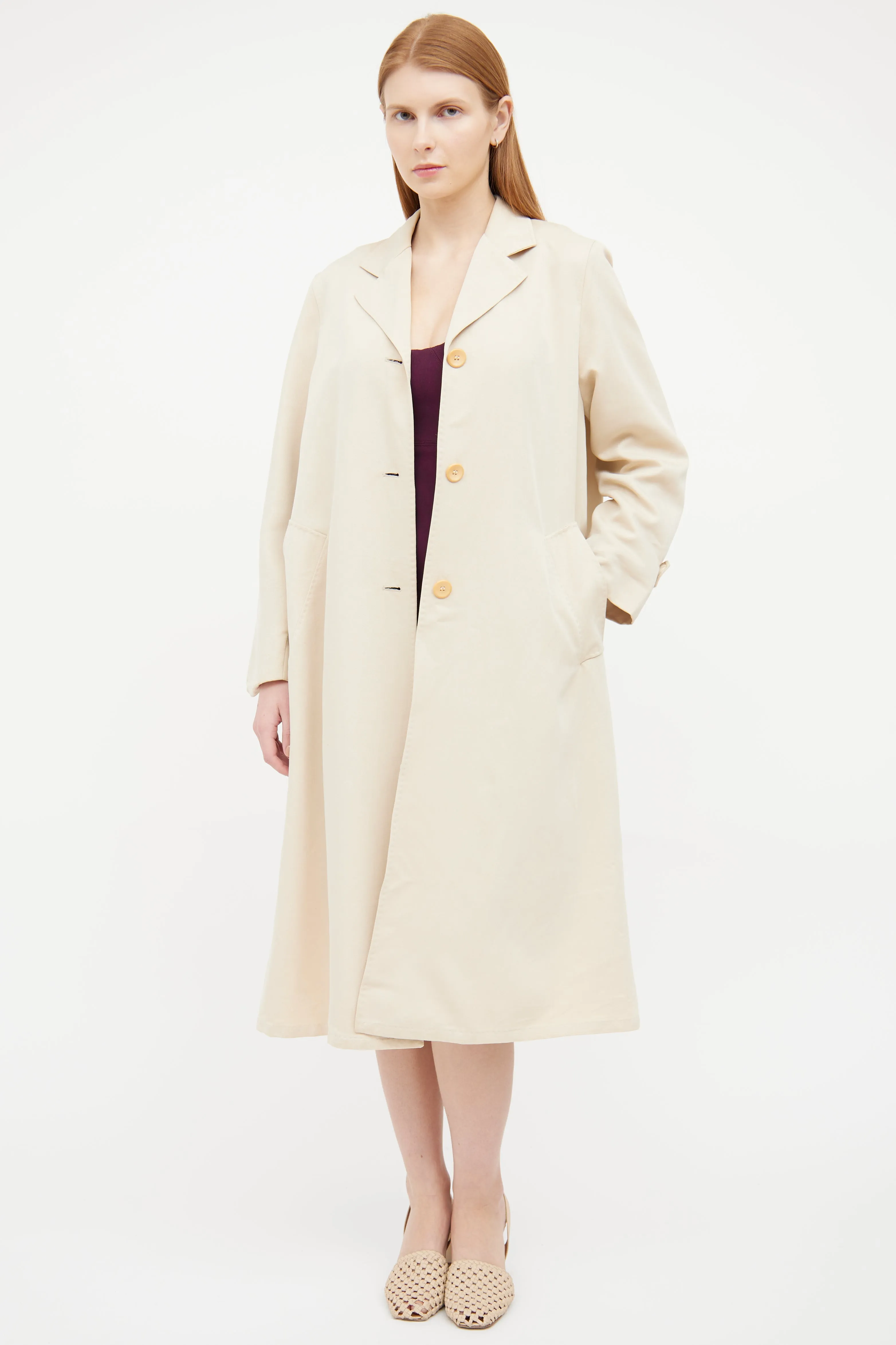 Beige Single Breasted Long Sleeve Coat