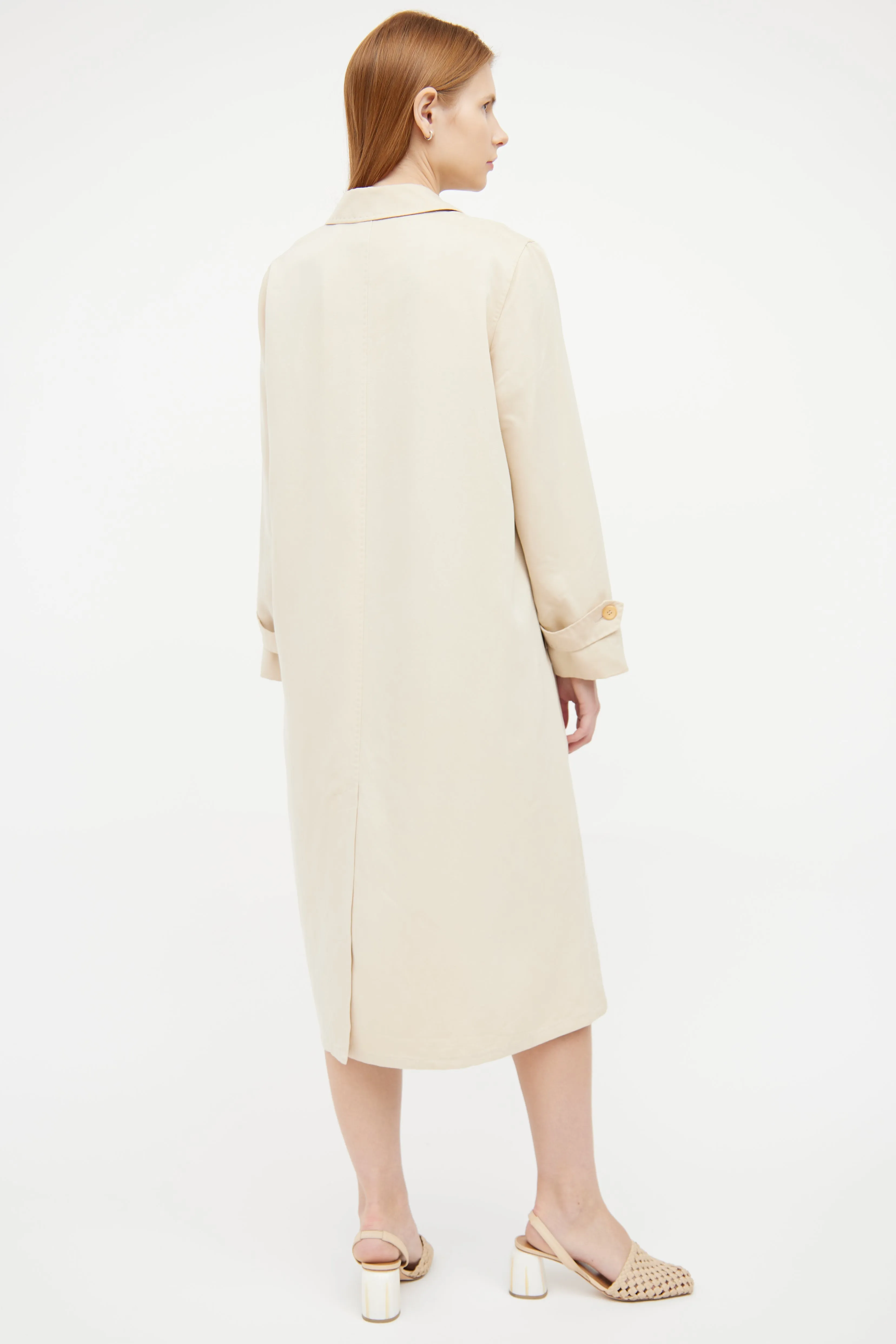 Beige Single Breasted Long Sleeve Coat