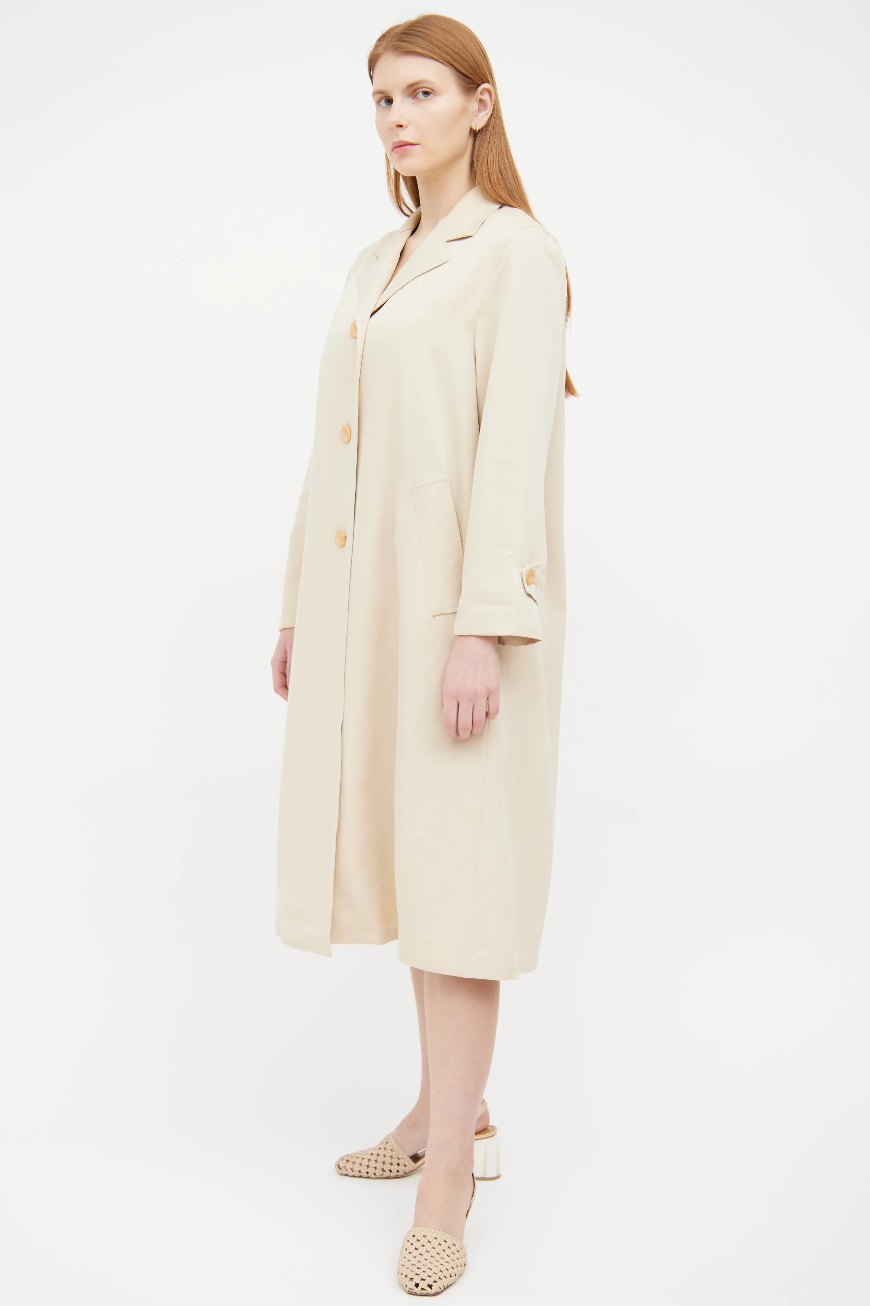 Beige Single Breasted Long Sleeve Coat