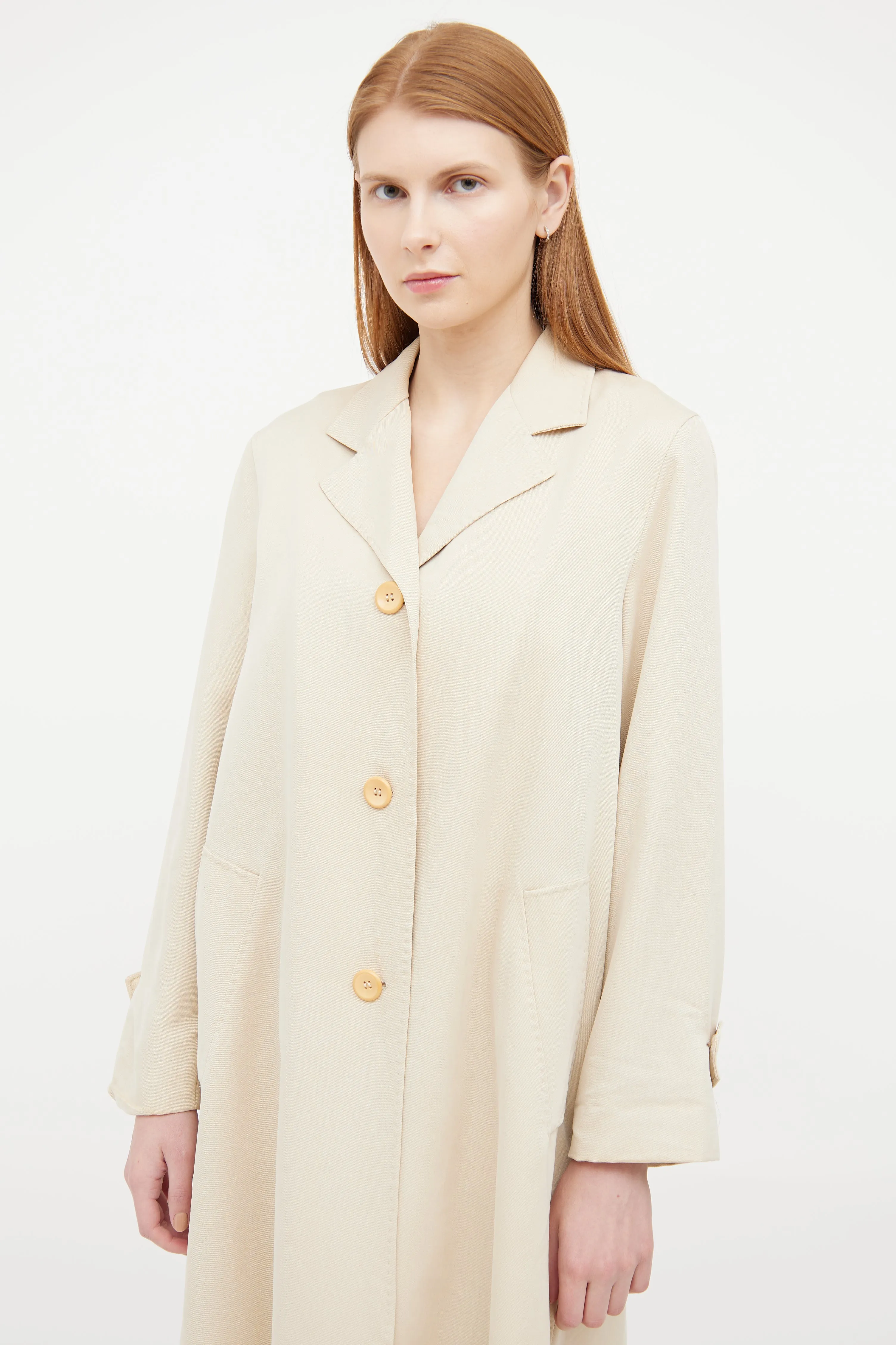 Beige Single Breasted Long Sleeve Coat