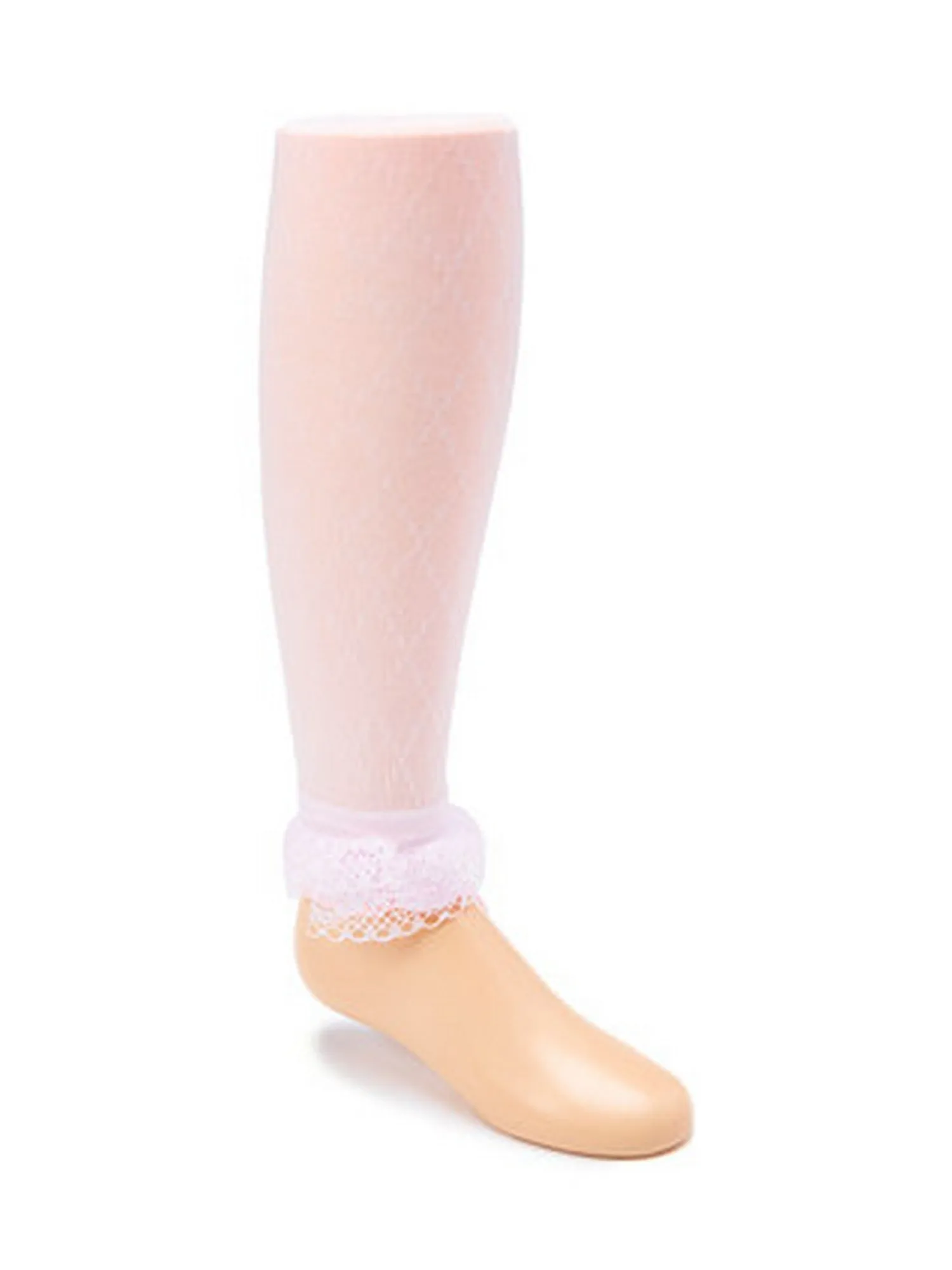 Big Girls Pink Solid Color Ruffle Lace Ankle Trim Tights 8-15