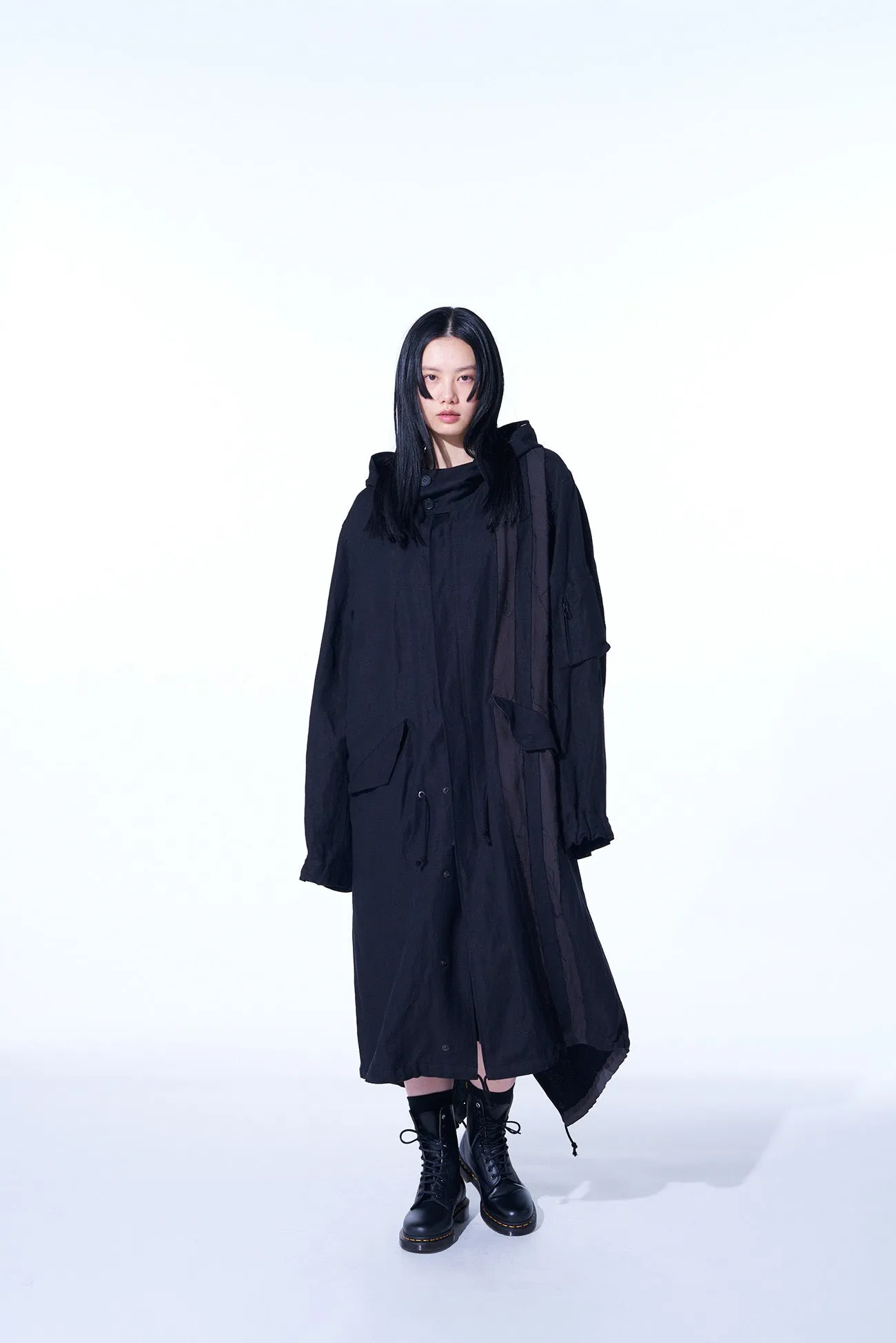 BIO-WASHED DUAL FABRIC MODS COAT WITH CUT-OUT DESIGN