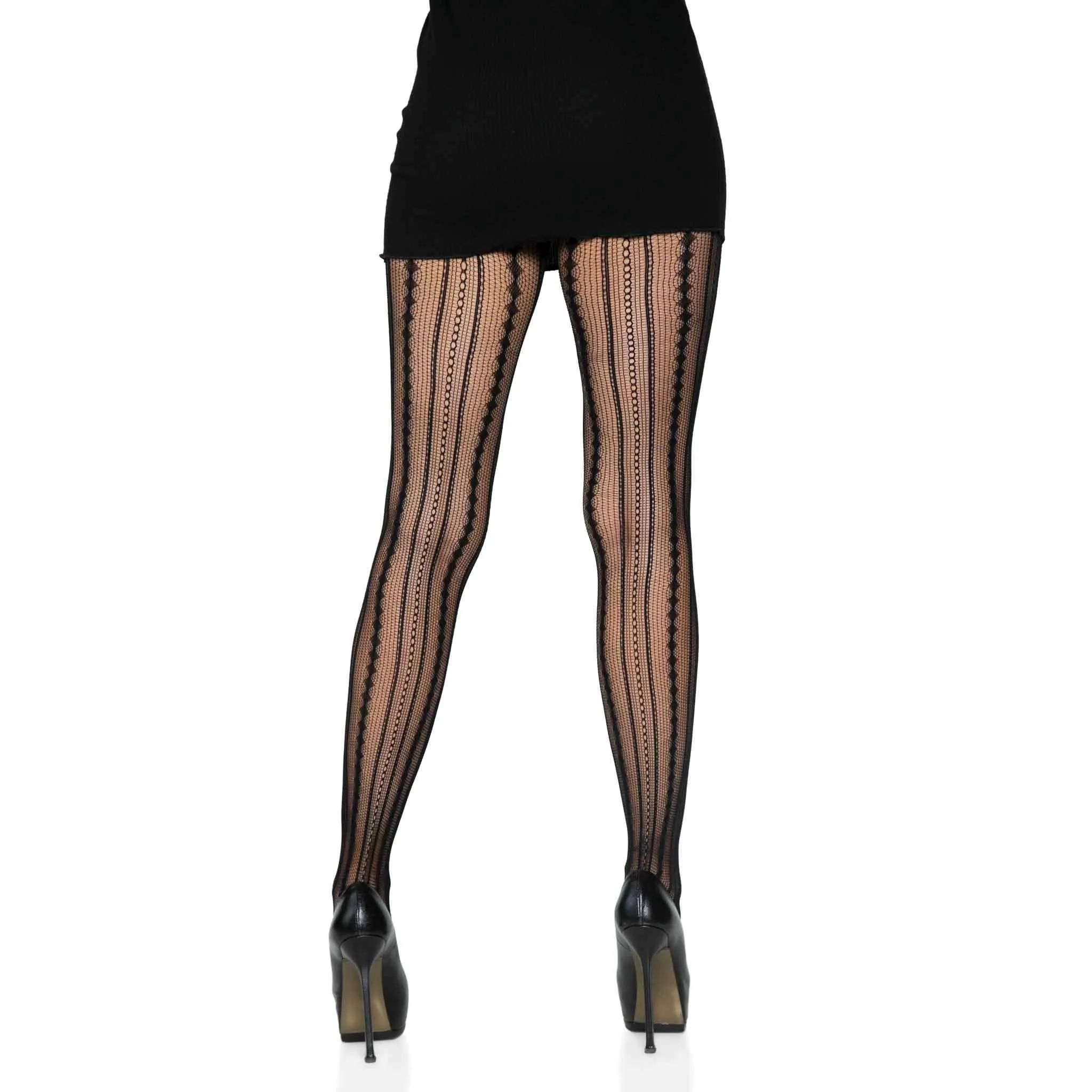 Black Vintage Pinstripe Fishnet Stocking