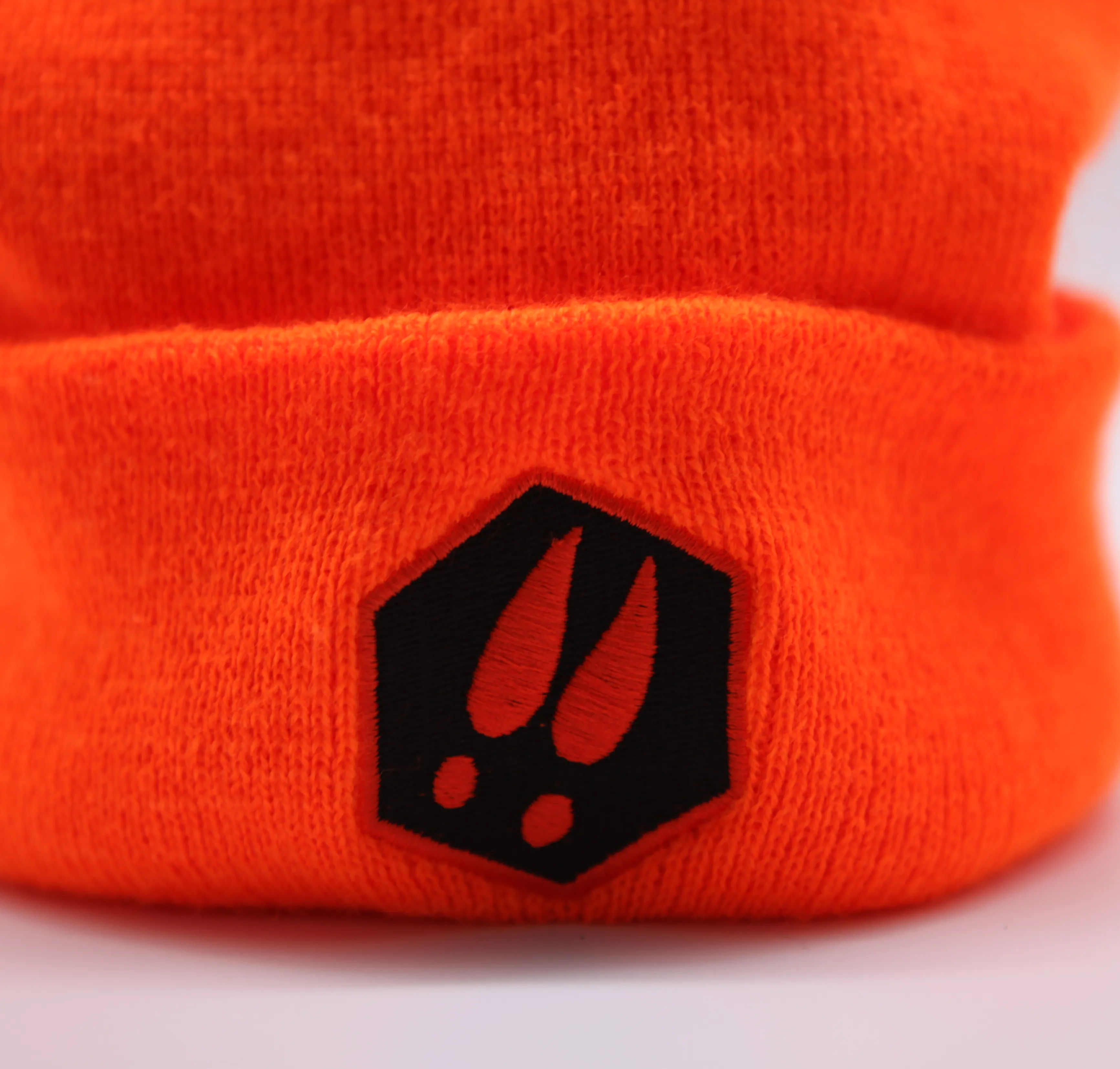 BLAZE ORANGE FLEECE LINED KNIT HAT WITH DEERCAST LOGO