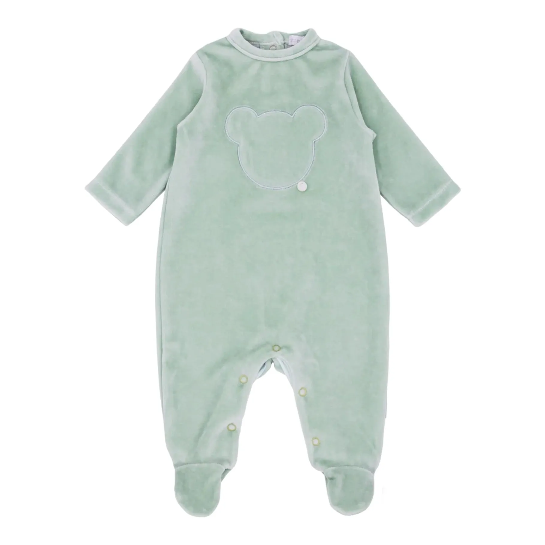 blues baby - Light green  velour all in one, teddy motif, BB1109G