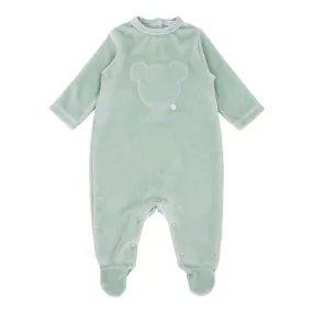 blues baby - Light green  velour all in one, teddy motif, BB1109G