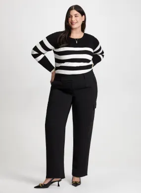 Boat Neck Striped Sweater & Straight Leg Cargo Pants