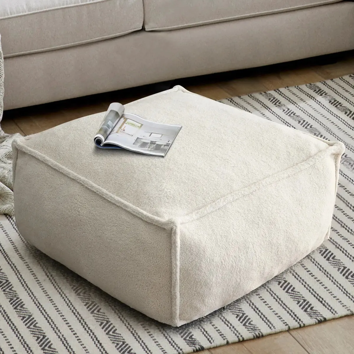 Boring 32" Teddy Fabric Square Bean Bag Ottoman