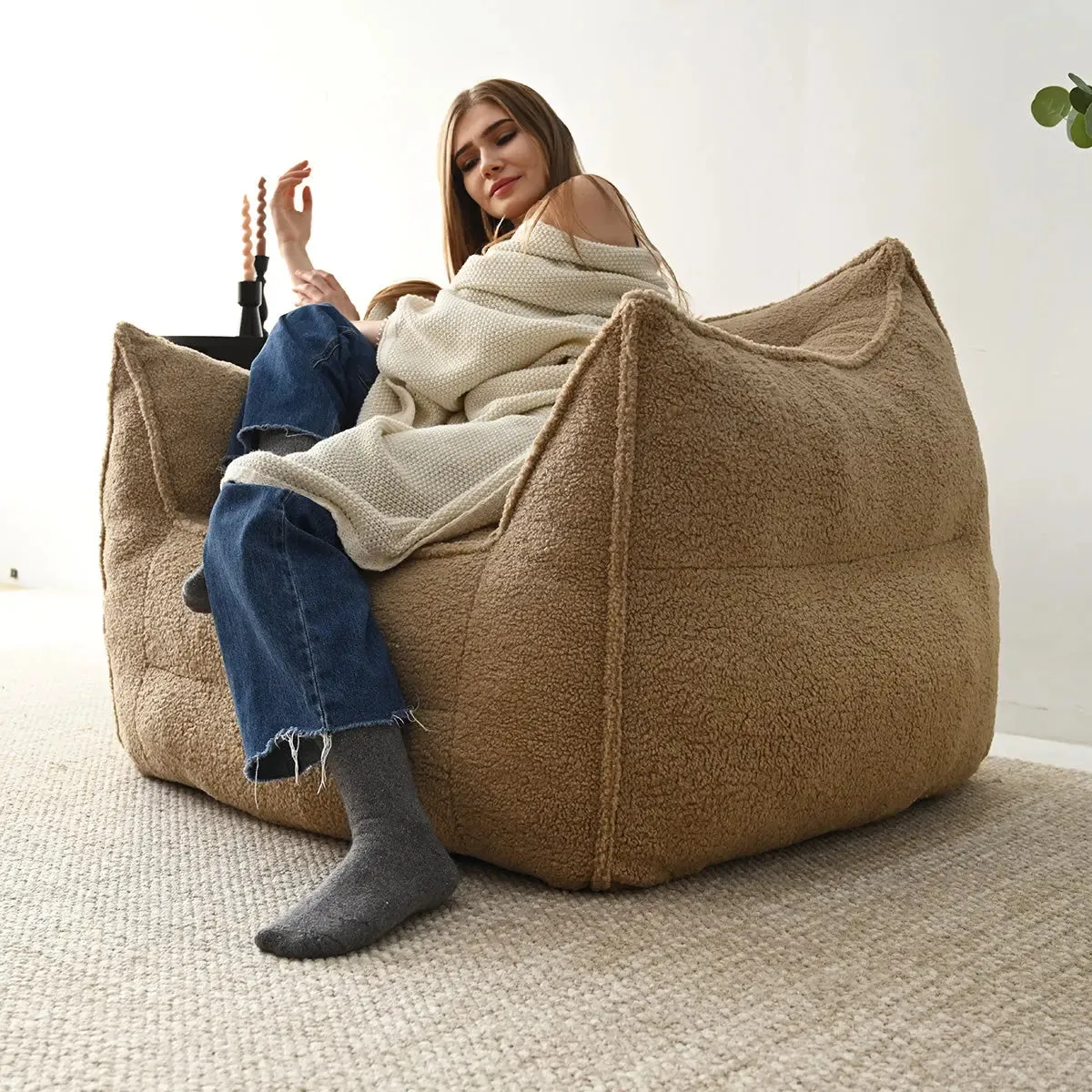 Boring Upholstered Teddy Fabric Bean Bag Chair