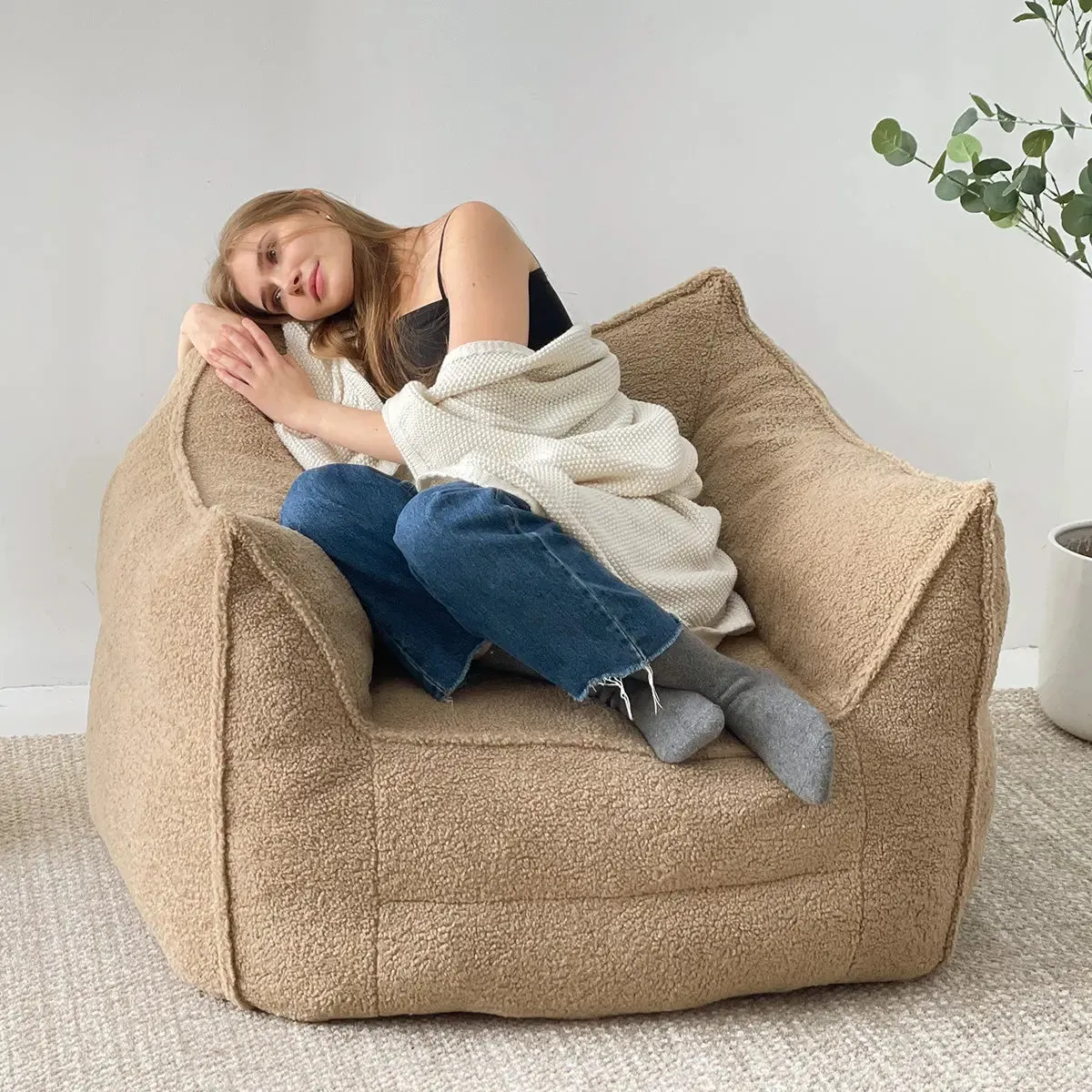 Boring Upholstered Teddy Fabric Bean Bag Chair