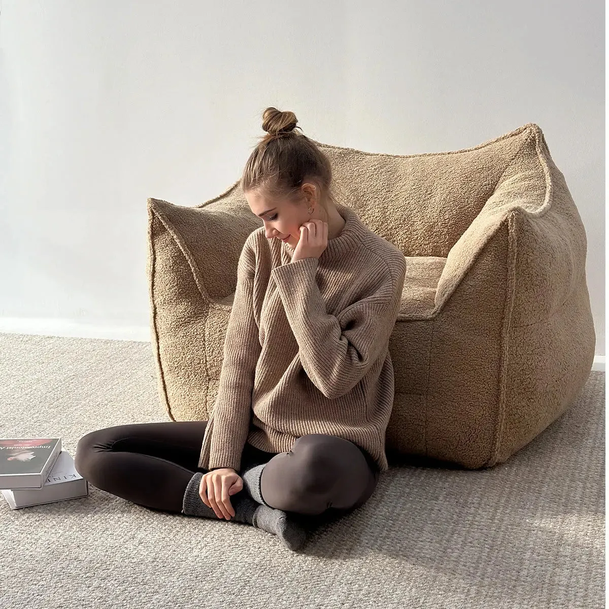 Boring Upholstered Teddy Fabric Bean Bag Chair