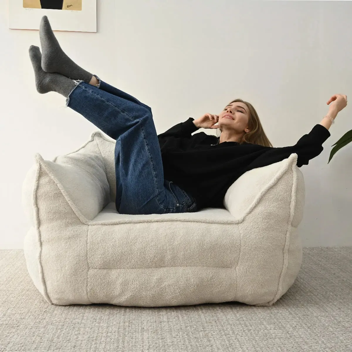 Boring Upholstered Teddy Fabric Bean Bag Chair