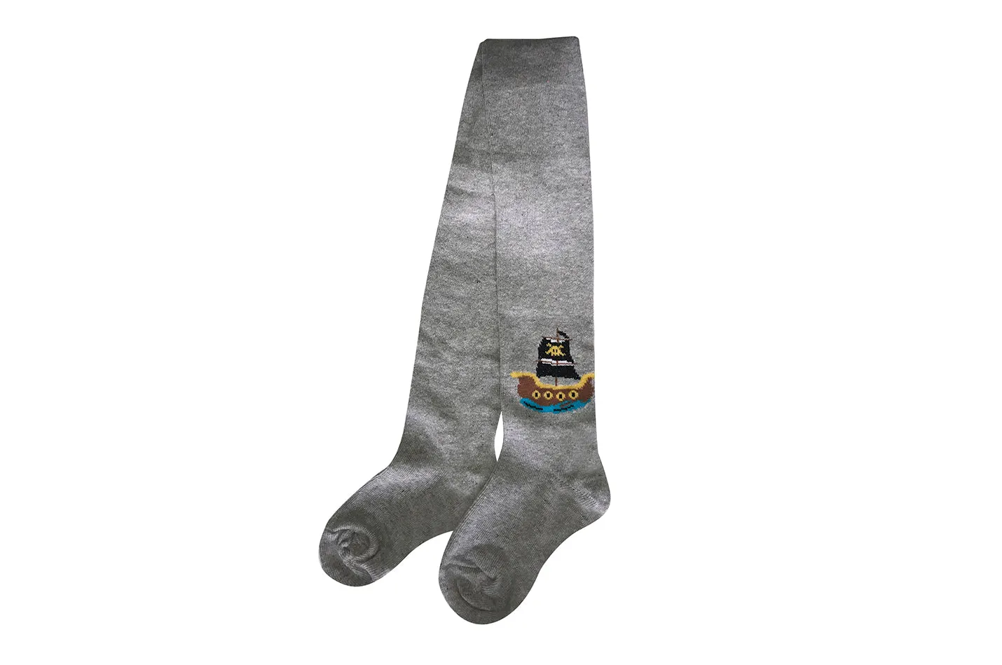 Boy's Cotton Tights - Pirate Ship - Grey