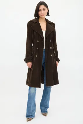 Brown Corduroy Double Breasted Belted Coat