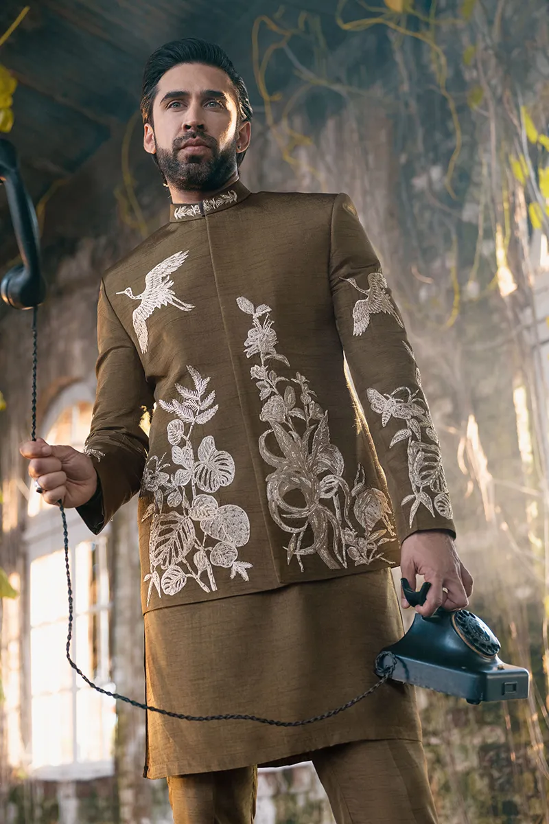 BROWN EMBROIDERED PRINCE COAT