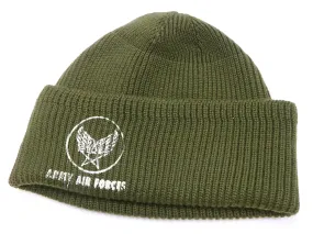 Buzz Rickson Watch Cap Men's Wool Winter Knit Hat USAAF A-4 Mechanics Cap with Stencil BR02756 Olive