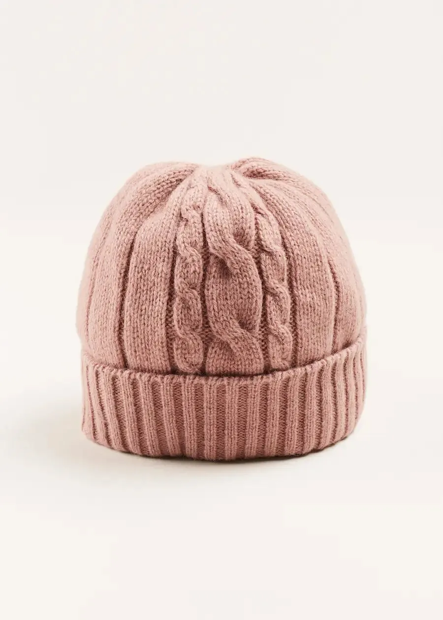 Cable Detail Knitted Hat in Pink (S-L)