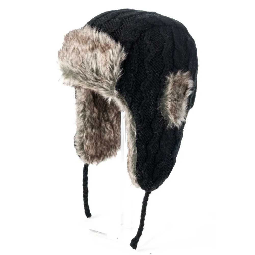 Cable Knit Russian Hat w/ Faux Fur