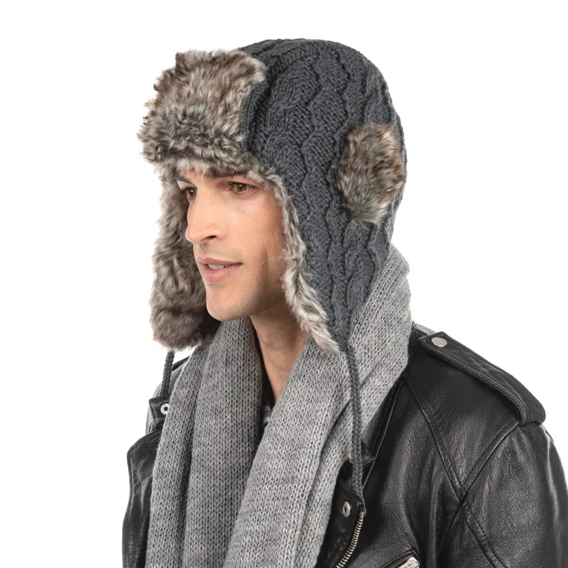 Cable Knit Russian Hat w/ Faux Fur