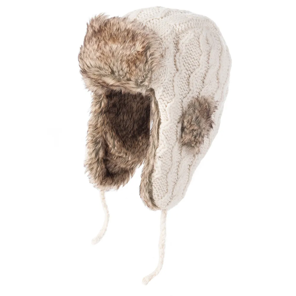 Cable Knit Russian Hat w/ Faux Fur