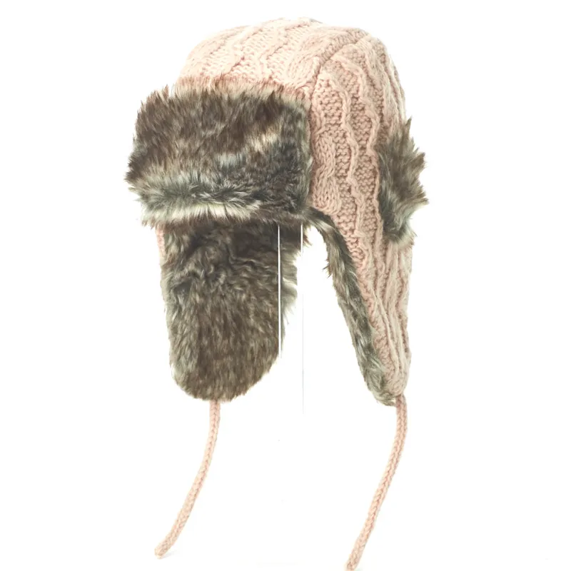 Cable Knit Russian Hat w/ Faux Fur