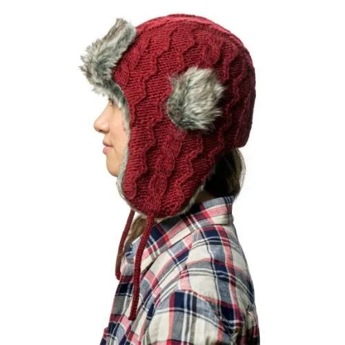 Cable Knit Russian Hat w/ Faux Fur