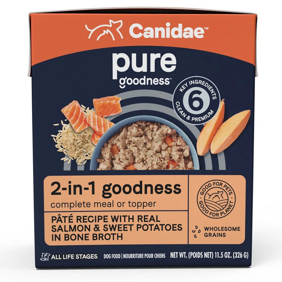 Canidae Pure 2-in-1 Goodness Pate Salmon Sweet Potatoes Bone Broth Wet Dog Food 11.5oz