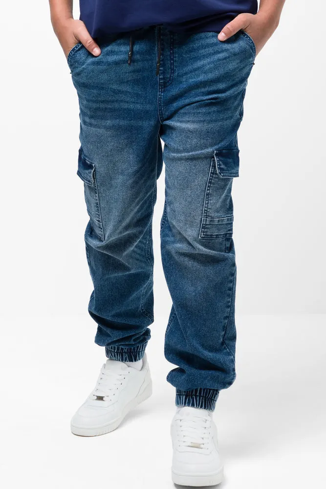 Cargo Jogger Denim Jeans Dark Blue