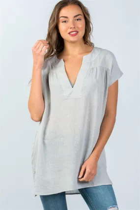 Cement V-Neck Drop Shoulder Oversized Tunic Top /3-2-1